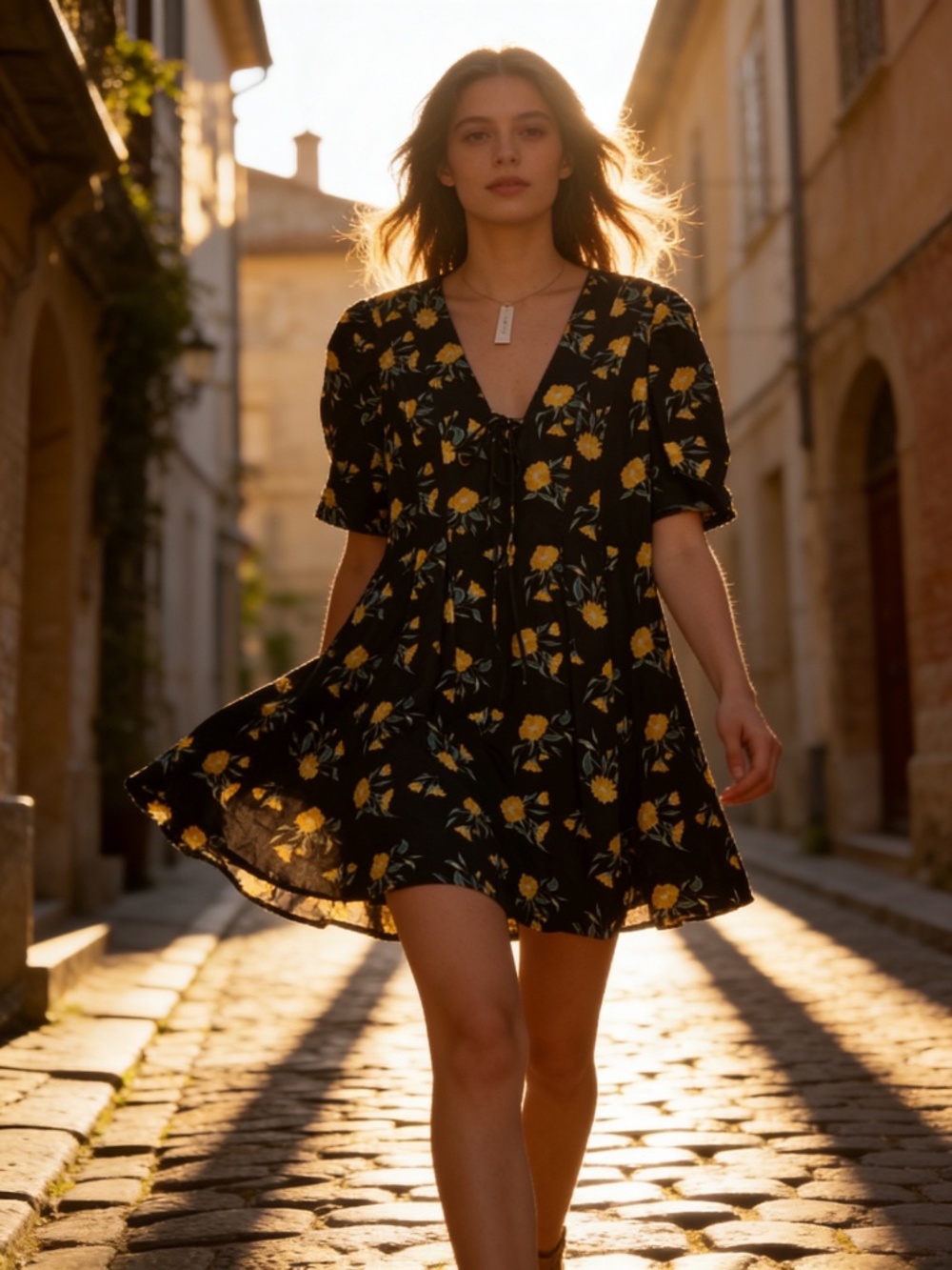 Free People Adelle Floral Tunic Mini Dress with Puff Sleeves Size Large - Picture 2 of 7